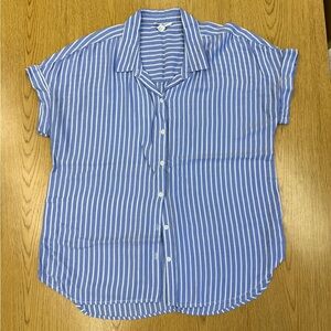 beachlunchlounge Blue and White Striped Button Up Shirt Size L Preppy Coastal
